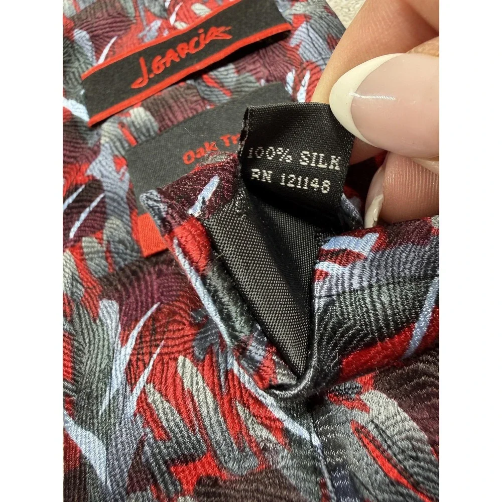 J. Garcia 100% Silk Tie Mens One Size Red Geometric Oak Tree Collection